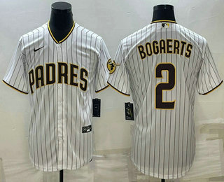Mens San Diego Padres #2 Xander Bogaerts White With Patch Cool Base Stitched Baseball Jersey